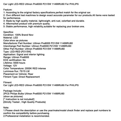 Luce auto LED-ROSSA Ultinon Pro6000 P21/5W 11499RU60 per PHILIPS