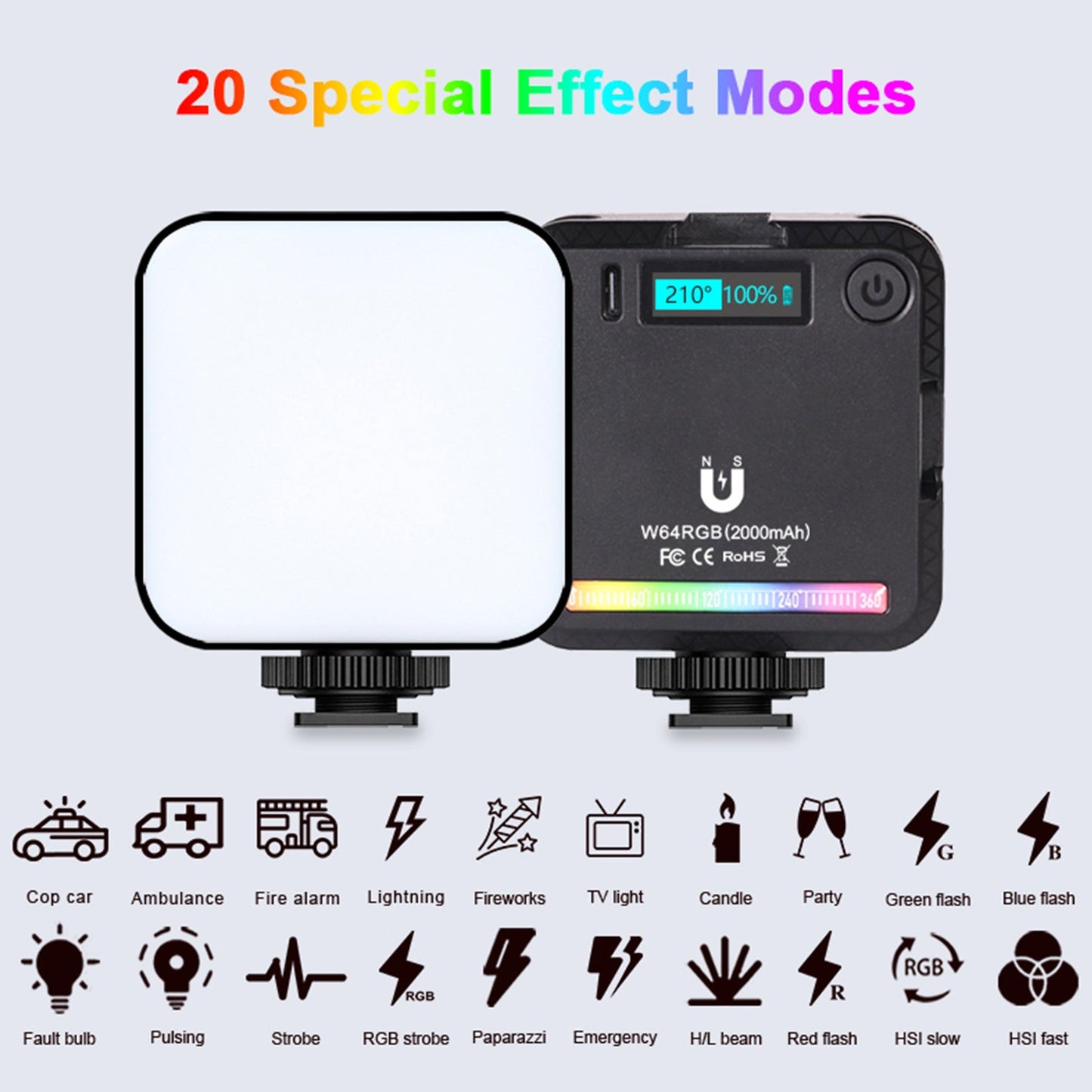 W64 RGB LED Video Luce Riempimento Luce Videocamera Cellulare Bellezza Dal Vivo All&#39;Aperto