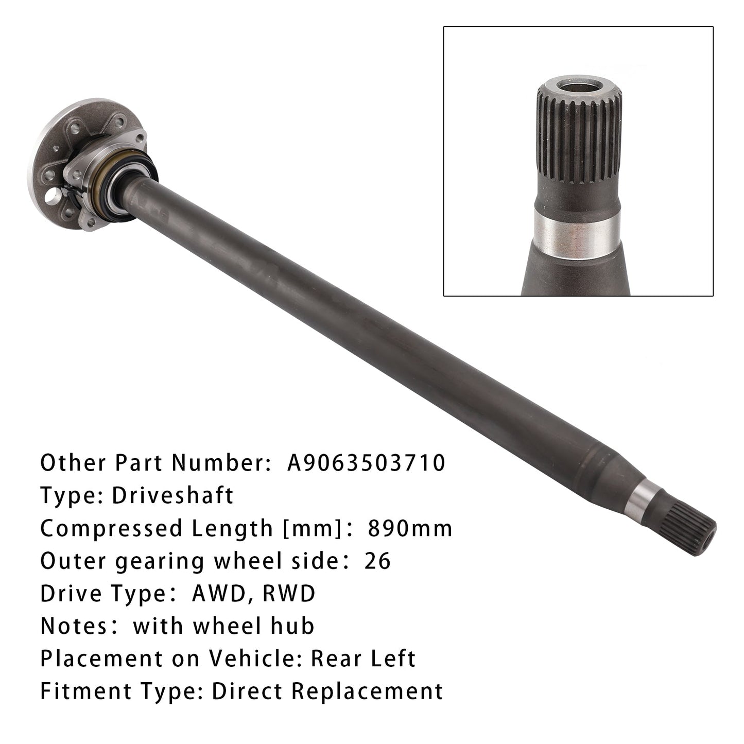 Mercedes-Benz Sprinter 3.5-T B906 318 CDI 4x4 3.0 Bus 2008-2009 Albero di trasmissione posteriore sinistro A9063503710
