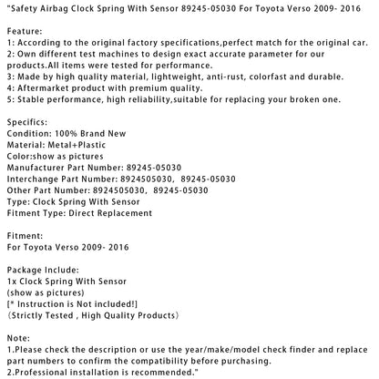 Molla di sicurezza per airbag con sensore 89245-05030 per Toyota Verso 2009-2016