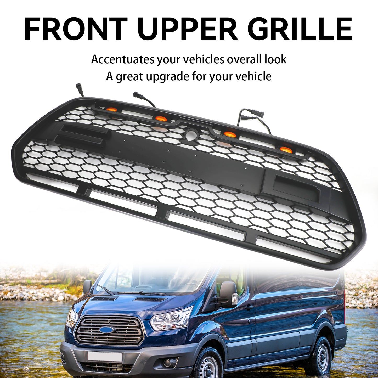 Matt Black Front Bumper Grille Grill w/LED Fit Ford Transit MK8 2015-2018 Raptor