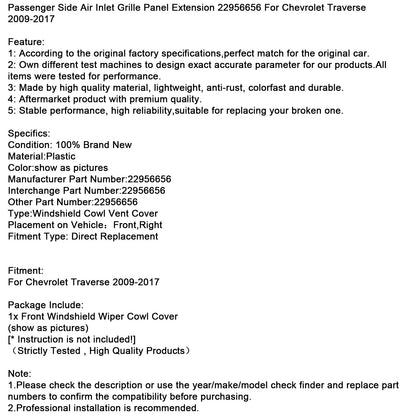 Estensione del pannello della griglia di aspirazione dell'aria lato passeggero Chevrolet Traverse 2009-2017 22956656