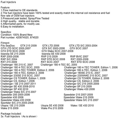 3 pezzi 420874520 iniettori di carburante 874520 per Sea-Doo GTX 4 TEC GTX 215 GTX RXP