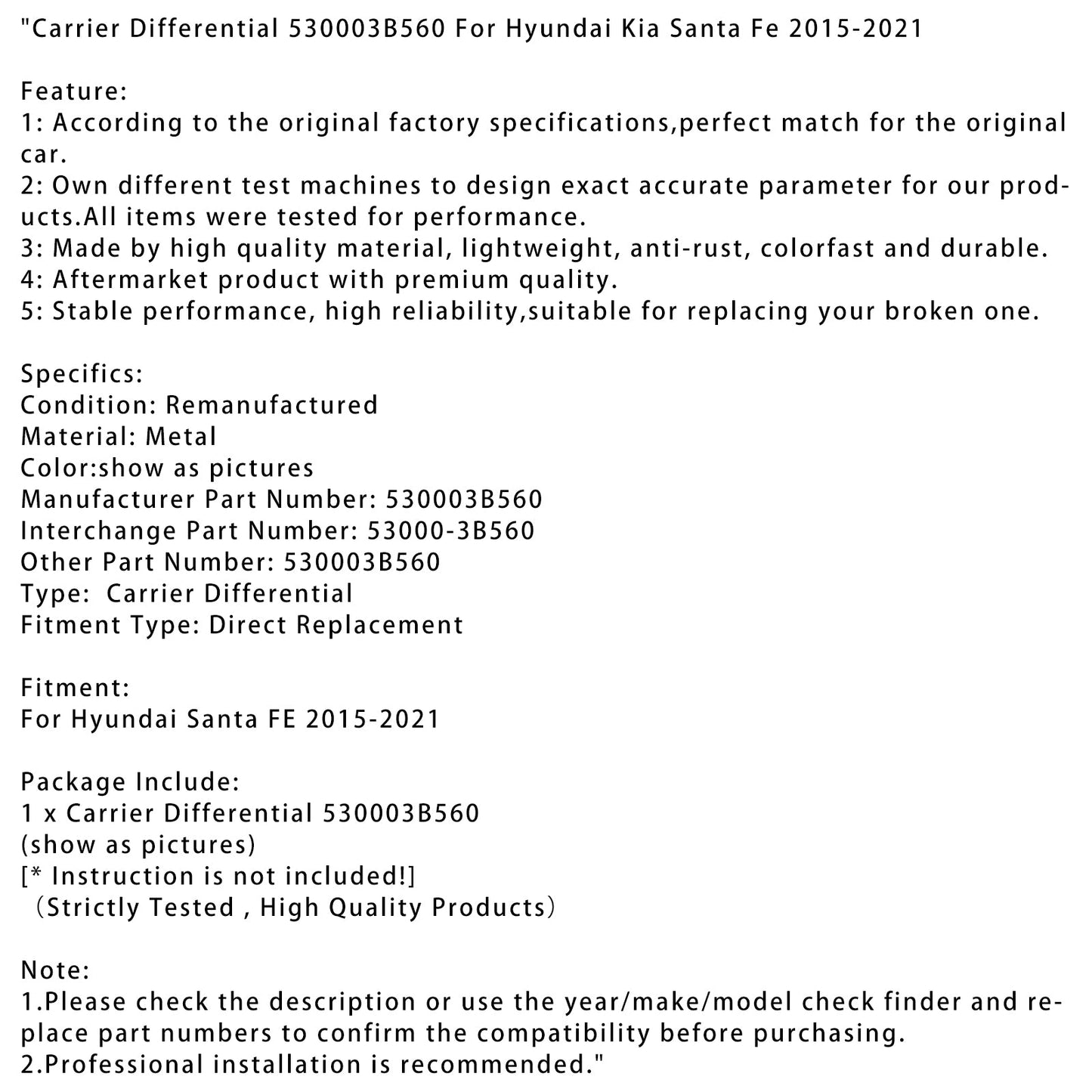 Differenziale portante Hyundai Kia Santa Fe 2015-2021 530003B560