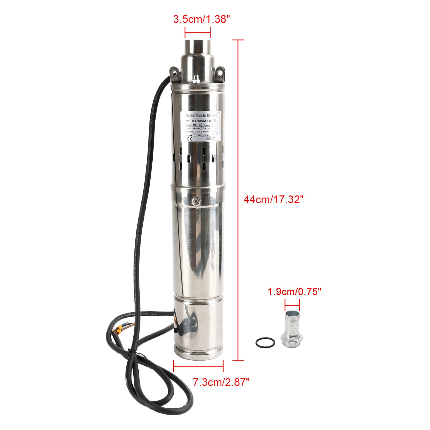 Testa della pompa dell'acqua sommergibile solare da pozzo profondo da 3 "48 V 750 W 140 M