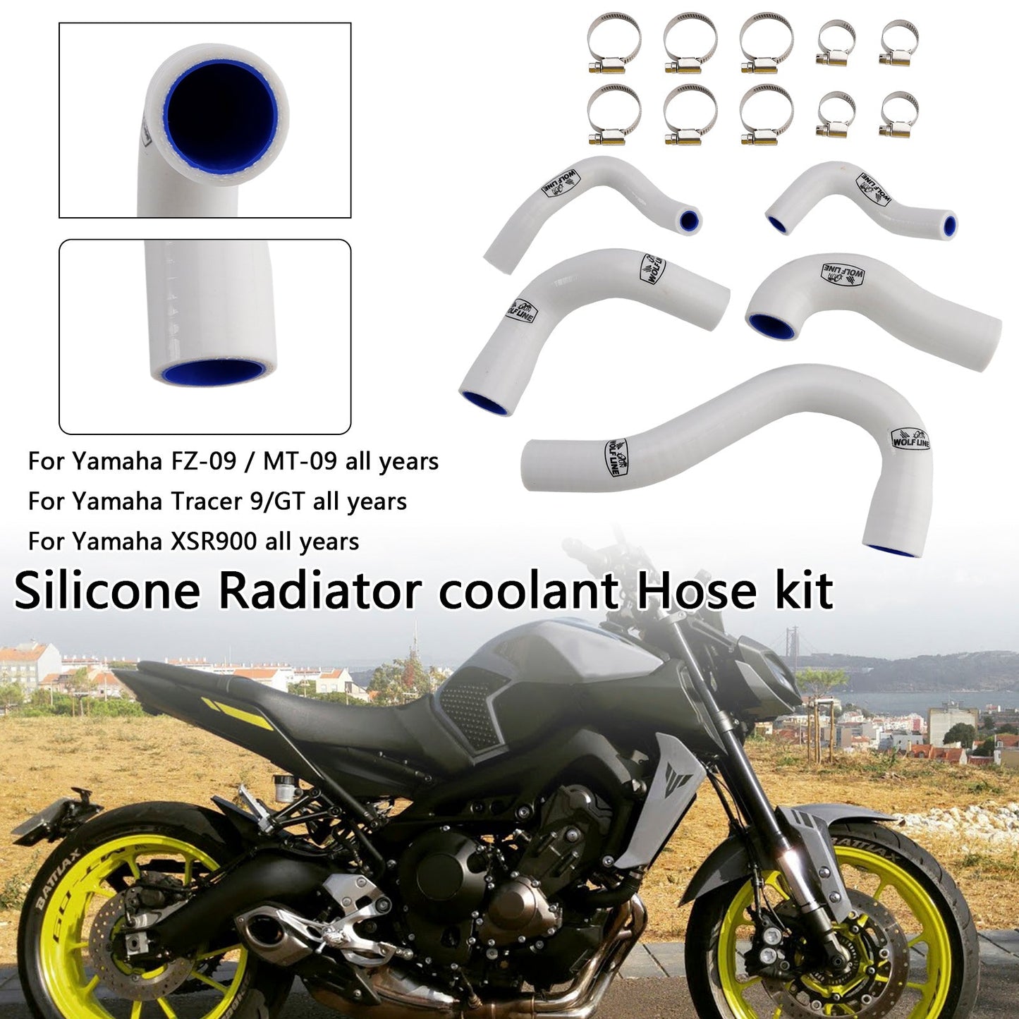 Yamaha MT-09 XSR900 Tracer 9/GT tutti gli anni Tubo refrigerante radiatore in silicone