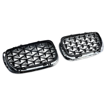 Pair Chrome Diamond Grille For BMW E46 Saloon/Touring Facelift 2002-2005 4Dr