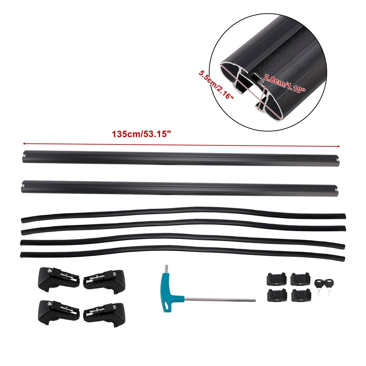 Barre trasversali portapacchi universali in alluminio da 135 cm per auto, con chiusura a chiave.