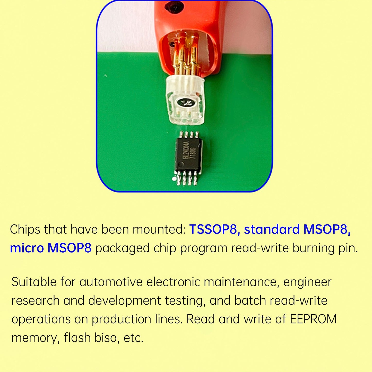 Sonda di prova per bruciatura chip TSSOP8/MSOP8, perno a molla microchip, cavo di collegamento per auto