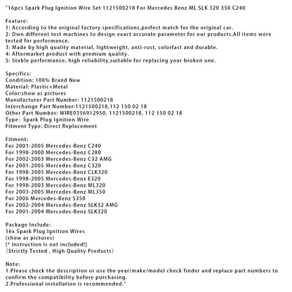 Set di cavi di accensione per candele da 16 pezzi 1121500218 per Mercedes Benz ML SLK 320 350