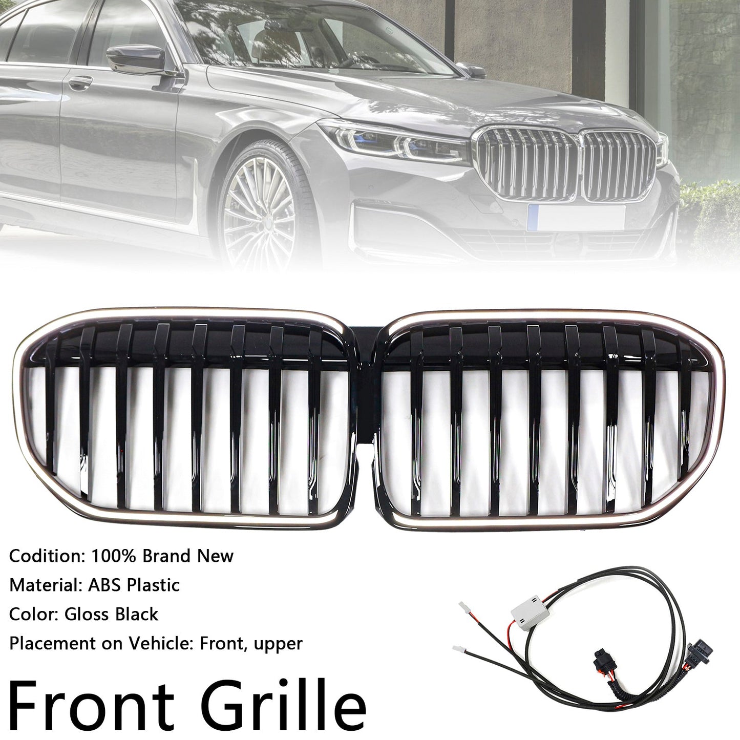 Griglia anteriore nera lucida a stecca singola per BMW Serie 7 G11 G12 2019-2022