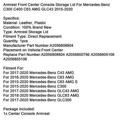 Coperchio portaoggetti anteriore per bracciolo della console centrale Mercedes-Benz GLC 63 AMG 2018-2020 A2056808804 A2056800796