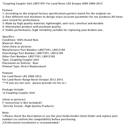 Unità di accoppiamento LR077391 per Land Rover LR2 Evoque AWD 2009-2015