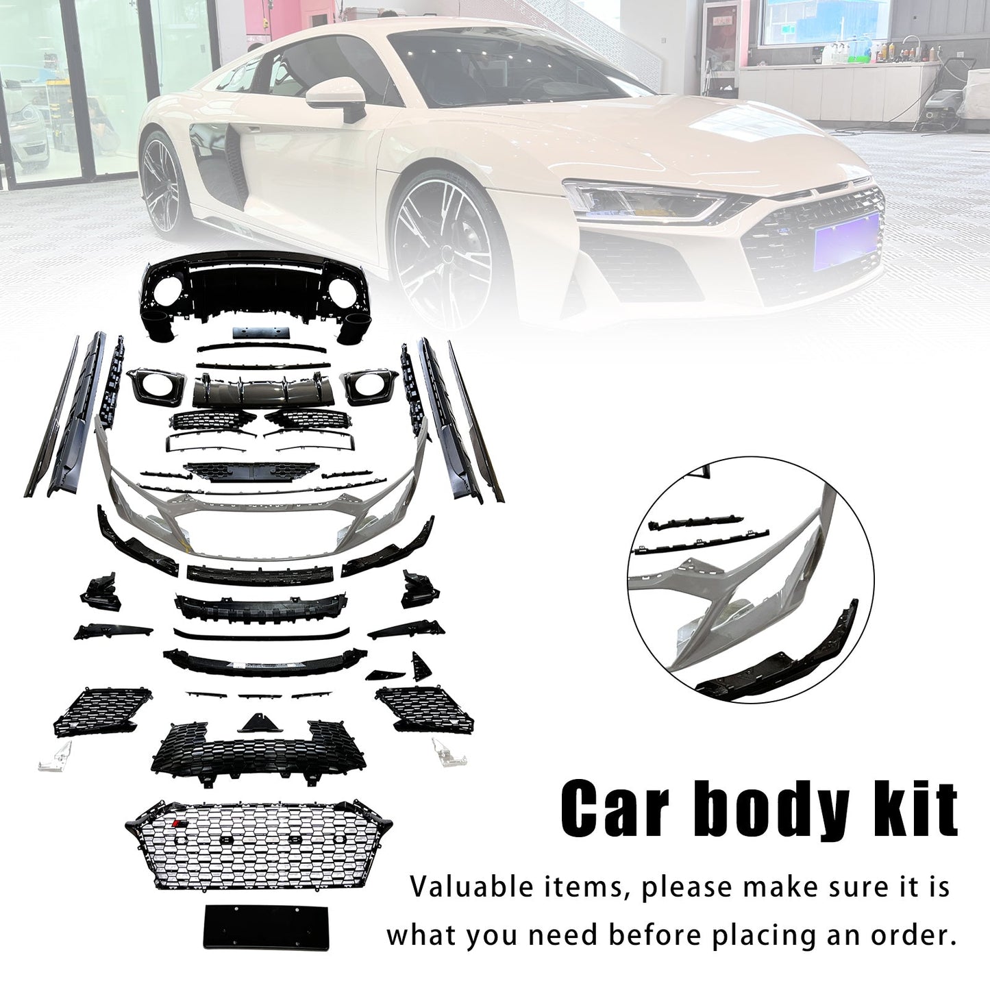 Kit carrozzeria paraurti in fibra di carbonio per Audi R8 4S 2016-2020, compatibile con modelli dal 2021 al 2024.