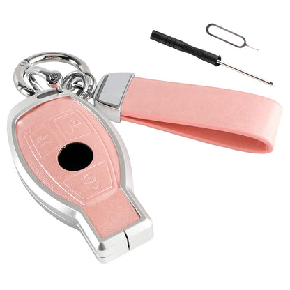 Custodia in pelle, lega, alluminio e TPU rosa per chiave auto Mercedes GLC GLK CLS