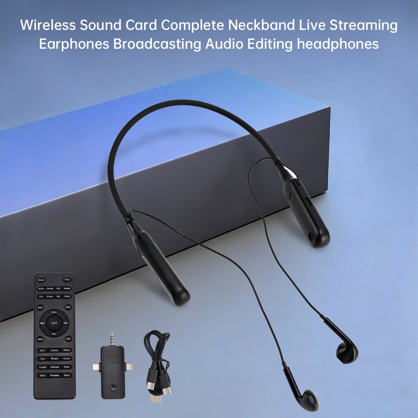 Scheda audio wireless, cuffie con archetto da collo e auricolari per streaming live per telefono, PC e TV