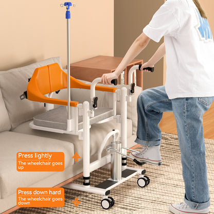 Sedia per pazienti allargata Sedia a rotelle idraulica per trasferimento Sedia a rotelle con sedile diviso a 180°