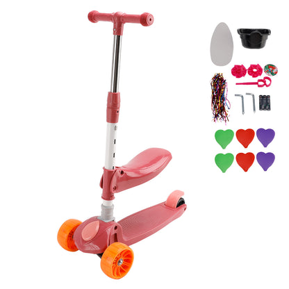 2-in-1 bambini scooter pieghevole seduta luce 3 ruote regolabile pieghevole barra blu/rosa