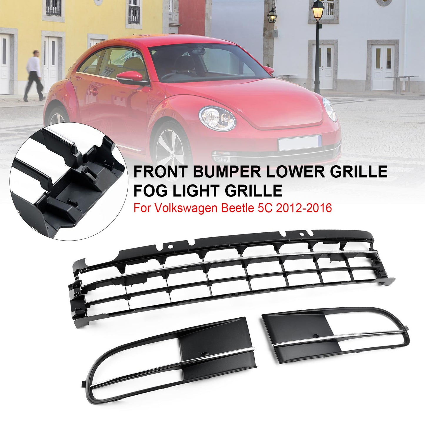 Maggiolino VW 2012-2016 con griglia inferiore paraurti anteriore + griglia fendinebbia cromata