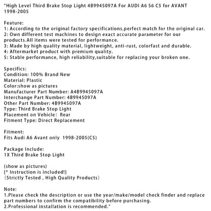 Luce di stop posteriore alta AUDI A6 S6 C5 AVANT 1998-2005 4B9945097A