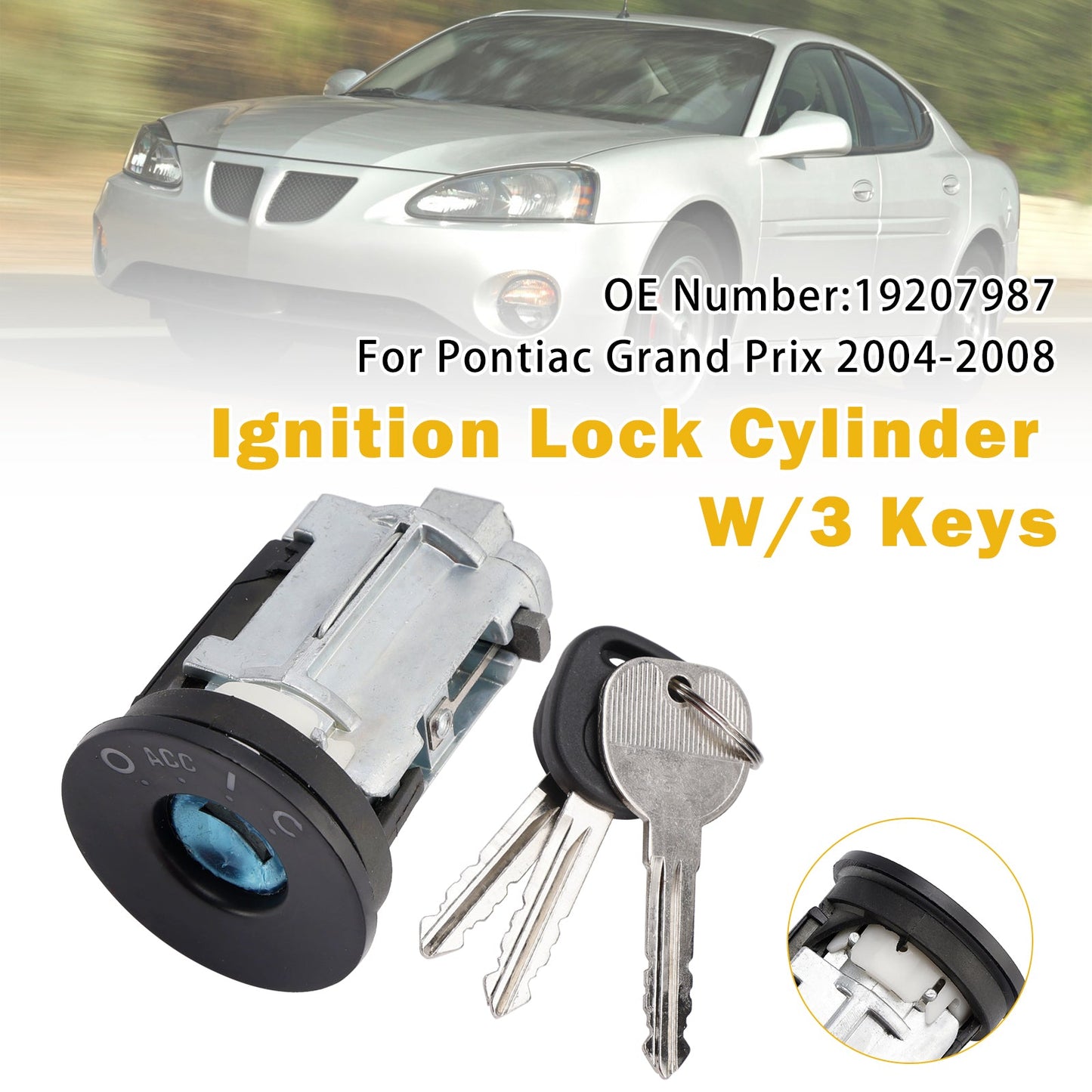 Cilindro di blocco accensione con 3 chiavi 19207987 per Pontiac Grand Prix 2004-2008