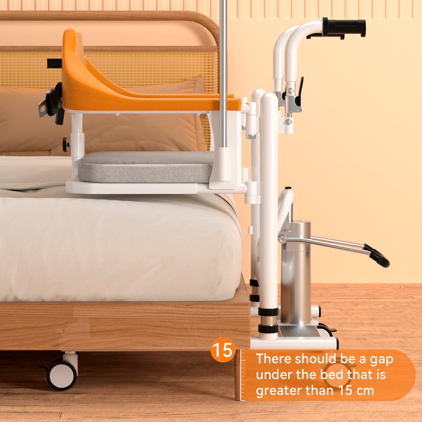 Sedia per pazienti allargata Sedia a rotelle idraulica per trasferimento Sedia a rotelle con sedile diviso a 180°