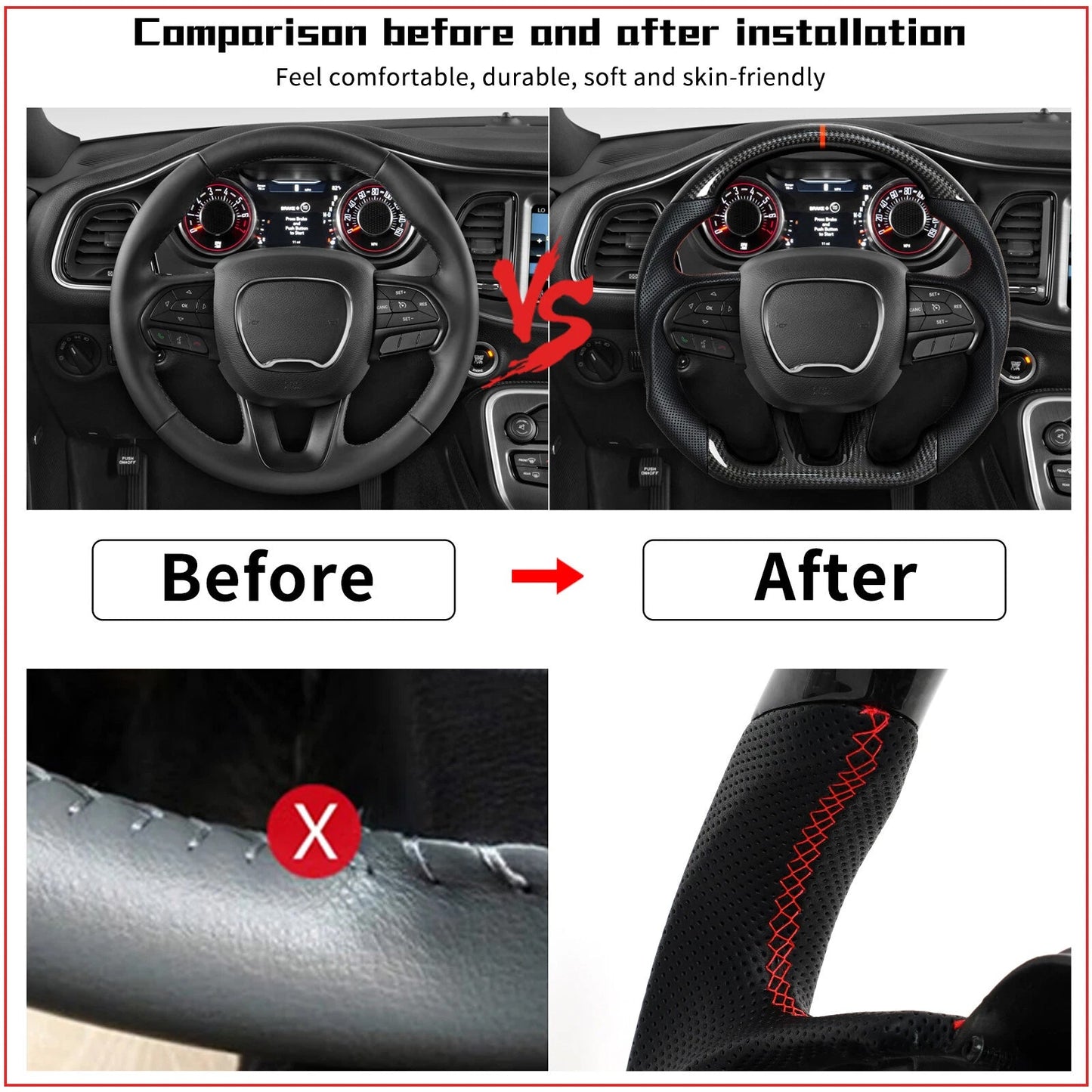 Volante riscaldato in fibra di carbonio per Dodge Charger 2015-2023