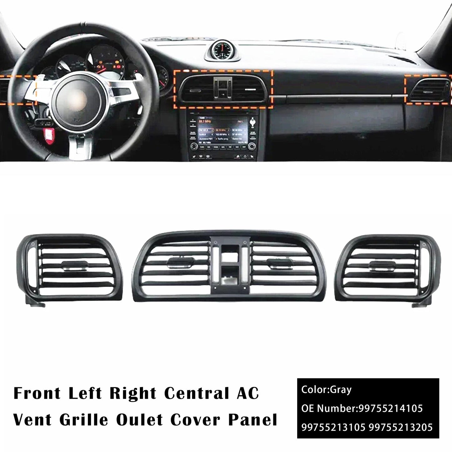 Copertura della bocchetta di ventilazione centrale sinistra/destra per Porsche Carrea 997 2004-2011, grigia 99755214105 99755213105 99755213205