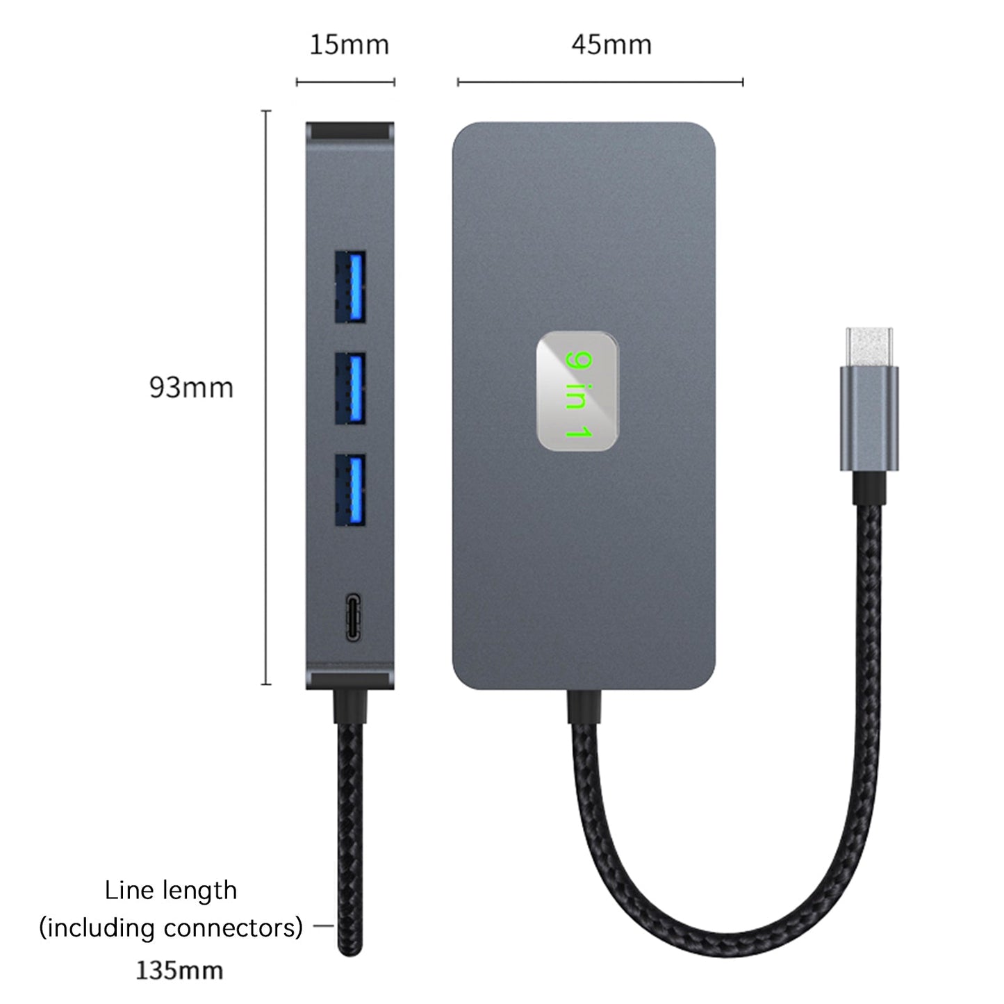 9 in 1 TYPE-C a RJ45 (Gigabit) + USB 3.0*3 + HDMI + dati USB-CS + PD100W + SD/TF per iPad Pro