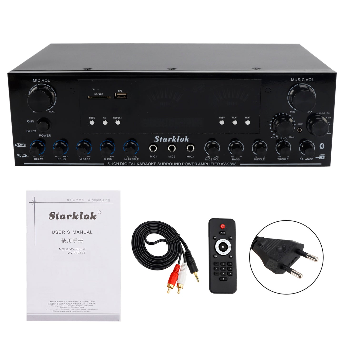 Bluetooth HiFi 2000W Stereo Power Amplificatore 5.1-Channel Subwoofer Amplifier