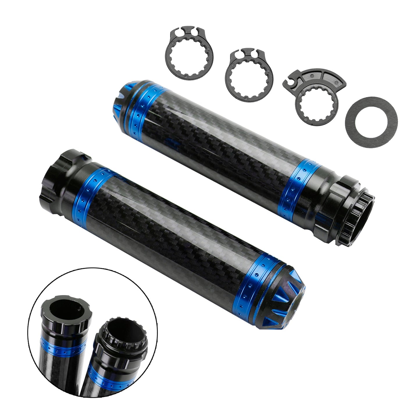 Manopole per manubrio moto da 7/8""/22 mm in carbonio, universali, verdi, per moto, argento