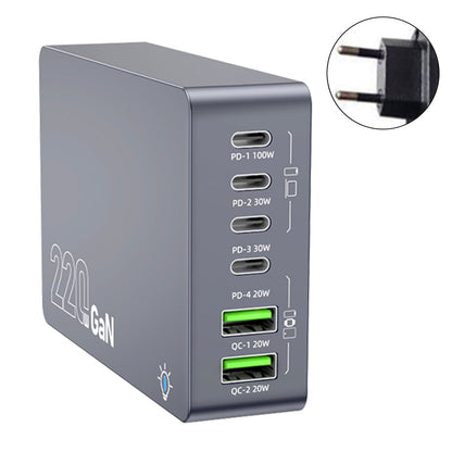 Stazione di ricarica da tavolo F8A Caricabatterie rapido USB a 6 porte Supporto di ricarica PD100W Caricabatterie intelligente Spina UE