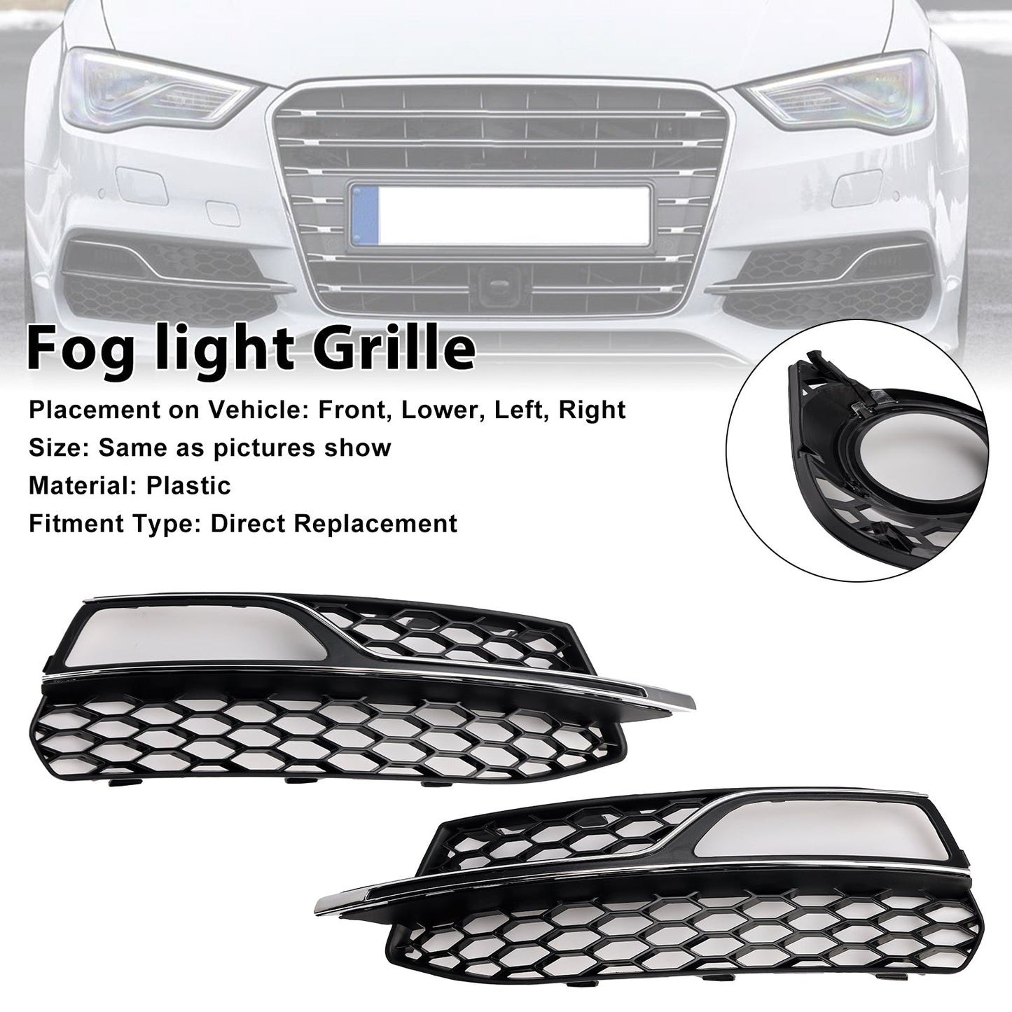 Griglia di copertura fendinebbia paraurti anteriore inferiore AUDI A3 S3 S-Line 2013-2016 8V3807682G 8V3807681G