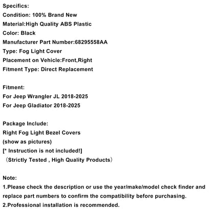 Cornice fendinebbia destra per Jeep Wrangler JL Gladiator 2018-2025 68295558AA