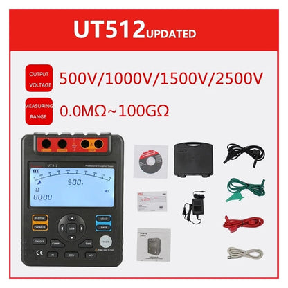 Tester di resistenza di isolamento UT512 Voltmetro con selezione automatica della portata 2500V 100GΩ