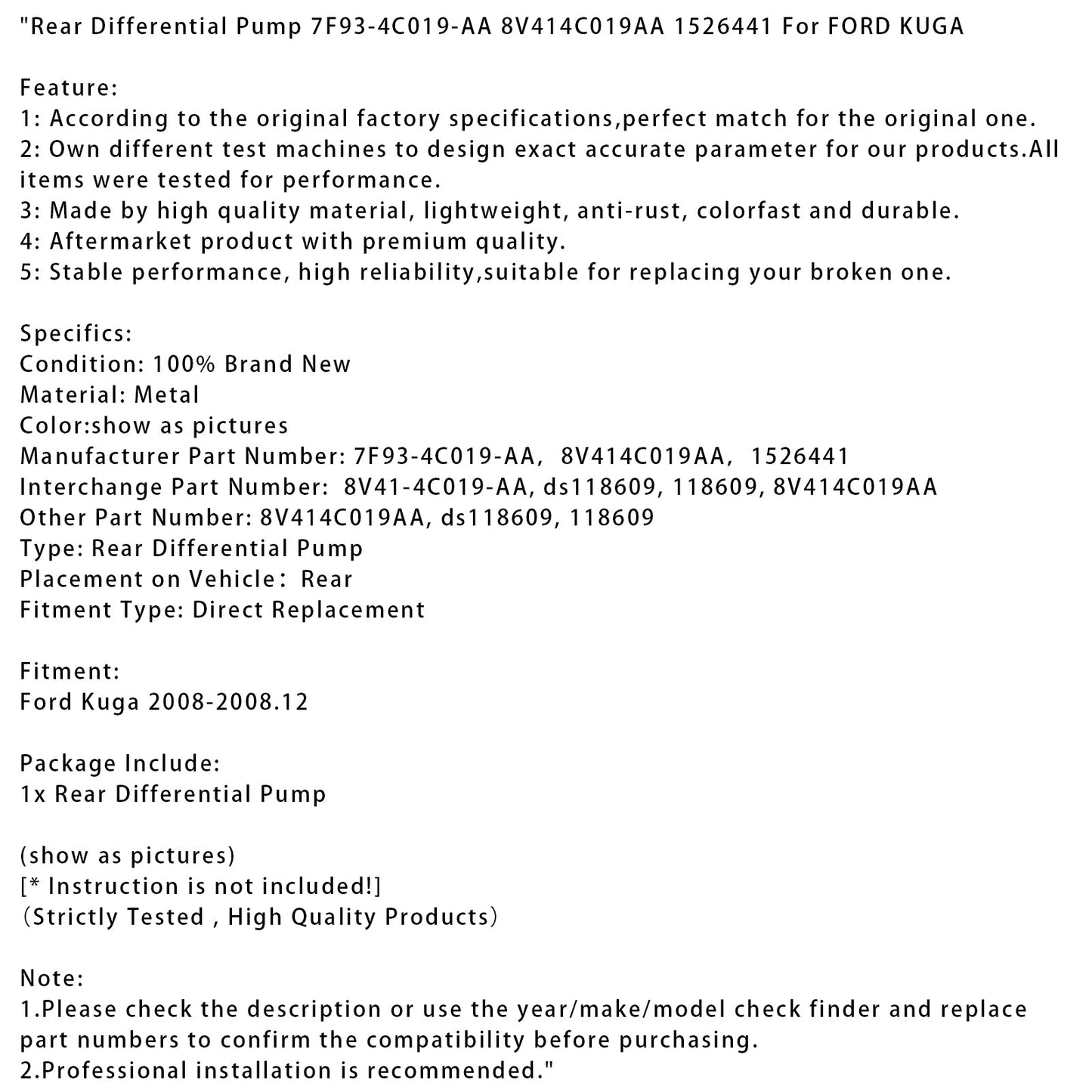 Pompa differenziale posteriore FORD KUGA 2008-2008.12 7F93-4C019-AA 8V414C019AA 1526441