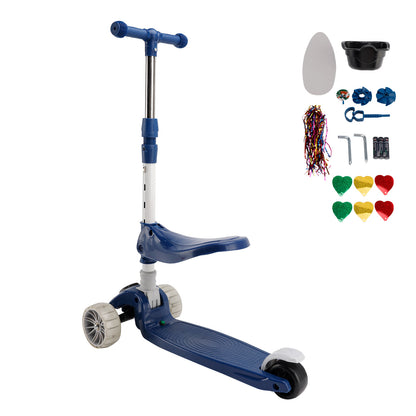 2-in-1 bambini scooter pieghevole seduta luce 3 ruote regolabile pieghevole barra blu
