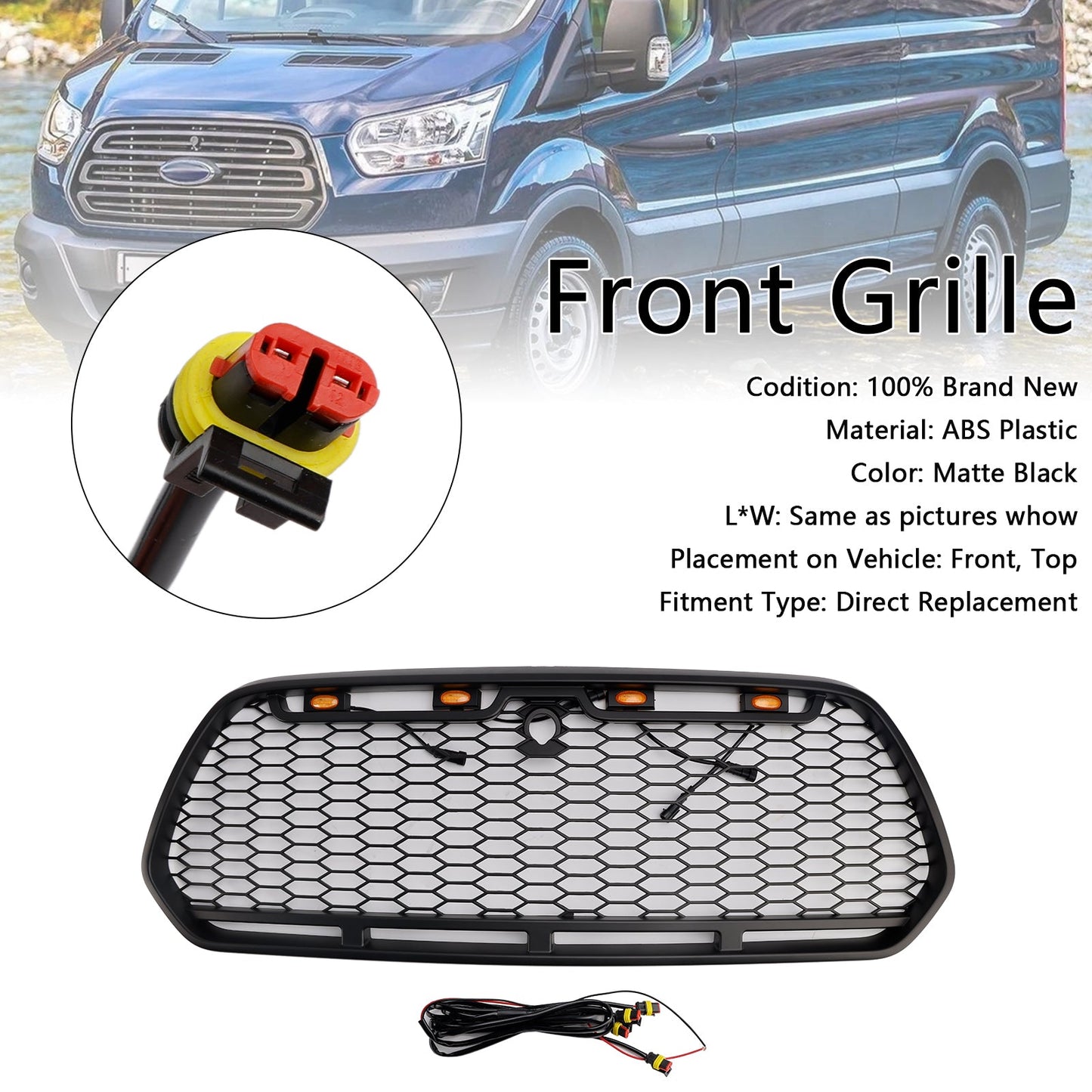 Griglia paraurti anteriore nera opaca Ford Transit MK8 Raptor 2015-2018 con LED
