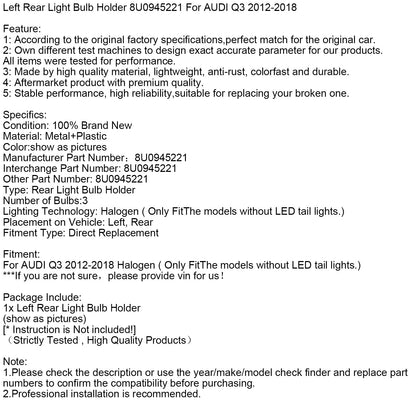 Supporto lampadina luce posteriore sinistra AUDI Q3 2012-2018 8U0945221