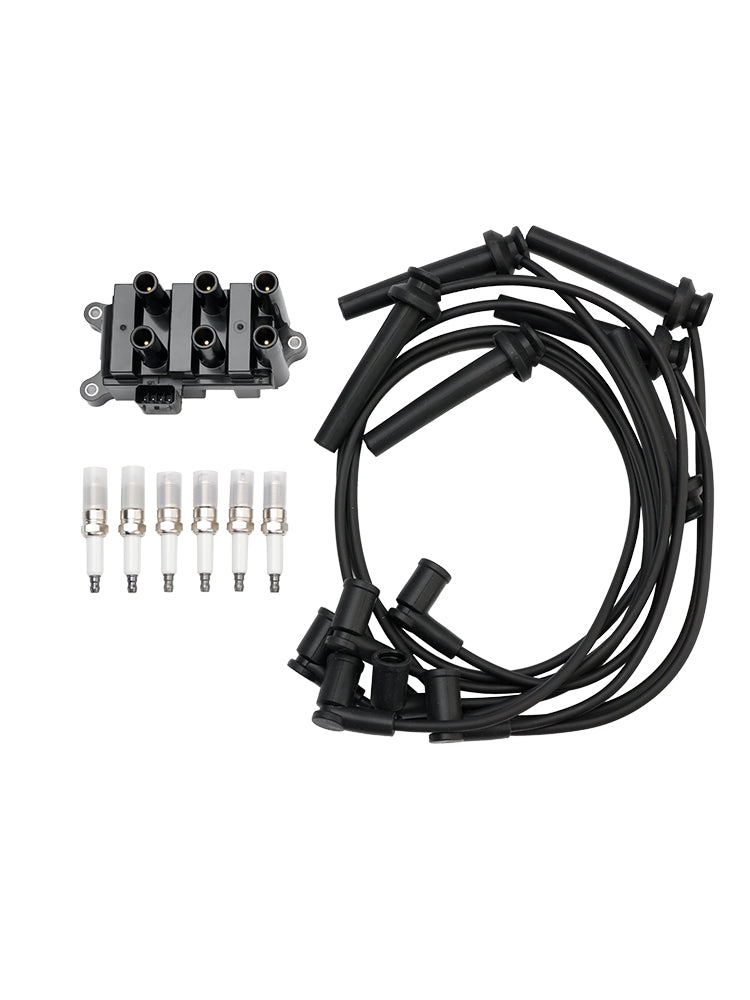 Bobina di accensione + 6 candele + 6 fili FD498 per Ford F150 E150 Taurus Mazda Mercury