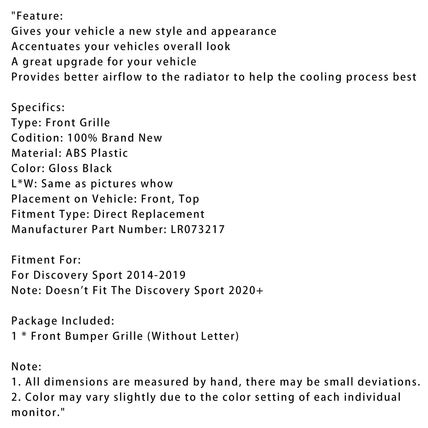 Griglia paraurti anteriore stile dinamico Discovery Sport L550 2014-2019 LR073217