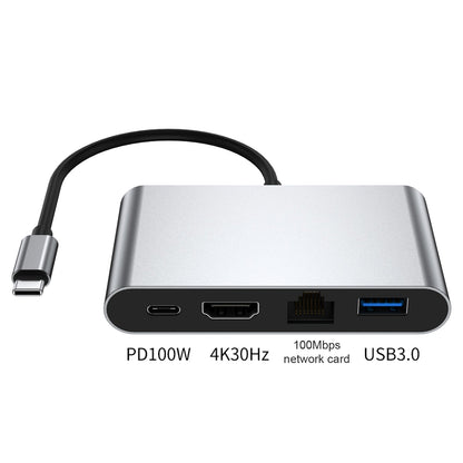 Stazione di aggancio 4 in 1 TYPE-C a RJ45 100M HDMI USB3.0 PD Interfaccia per MacBook