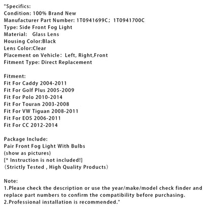 Coppia di fendinebbia anteriori per Volkswagen Caddy 2004-2011 e Touran 2003-2008