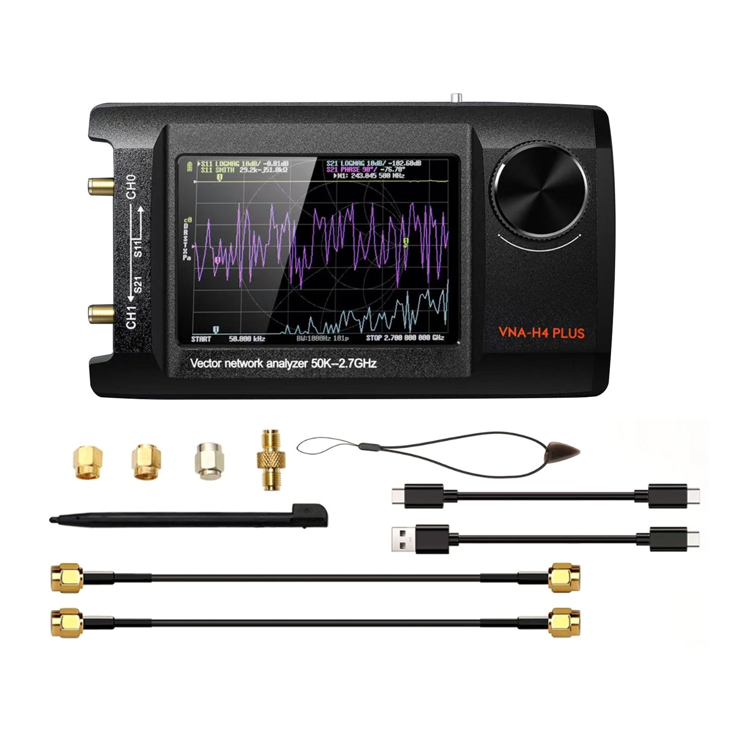 Analizzatore di rete vettoriale portatile NanoVNA Plus da 4 pollici aggiornato da 50 kHz a 2,7 GHz
