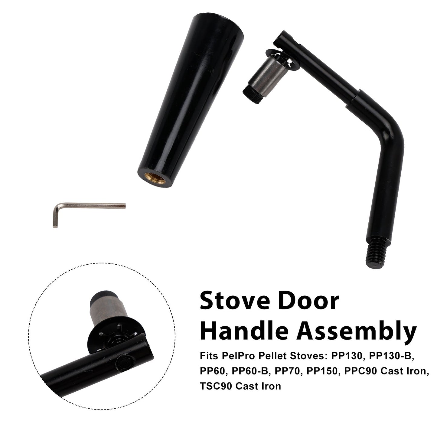 Gruppo maniglia porta filettata Quadra-Fire Stoves Outfitter-I/II per stufe PelPro PP60 PP70 PP130 PP150 PPC90 TSC90 Stufe Pleasant Hearth PH35PS PH50CABPS PH50PS # SRV7093-024D