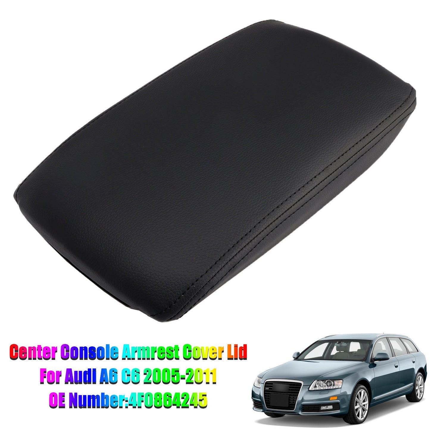 Copertura del bracciolo della console centrale in pelle nera per Audi A6 C6 2005-2011