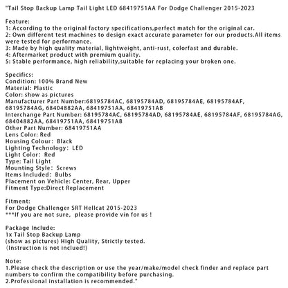 Luce di retromarcia posteriore a LED per Dodge Challenger SRT Hellcat 2015-2023 68195784AC