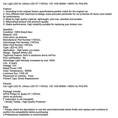Luce auto LED-HL Ultinon LED H7 11972UL 12V 14W 6000K +160% per PHILIPS