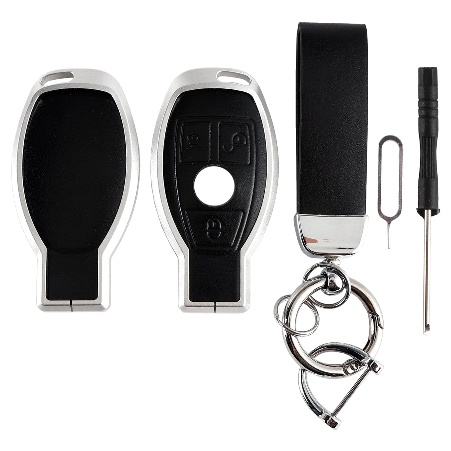 Custodia protettiva in pelle, lega di alluminio e TPU per chiave auto Benz GLC GLK CLS, colore nero
