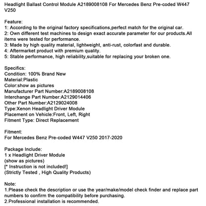 Modulo di controllo della zavorra dei fari A2189008108 per Mercedes Benz precodificata W447
